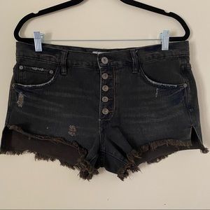 Free People Black Distressed High-Rise Button Fly Jean Shorts